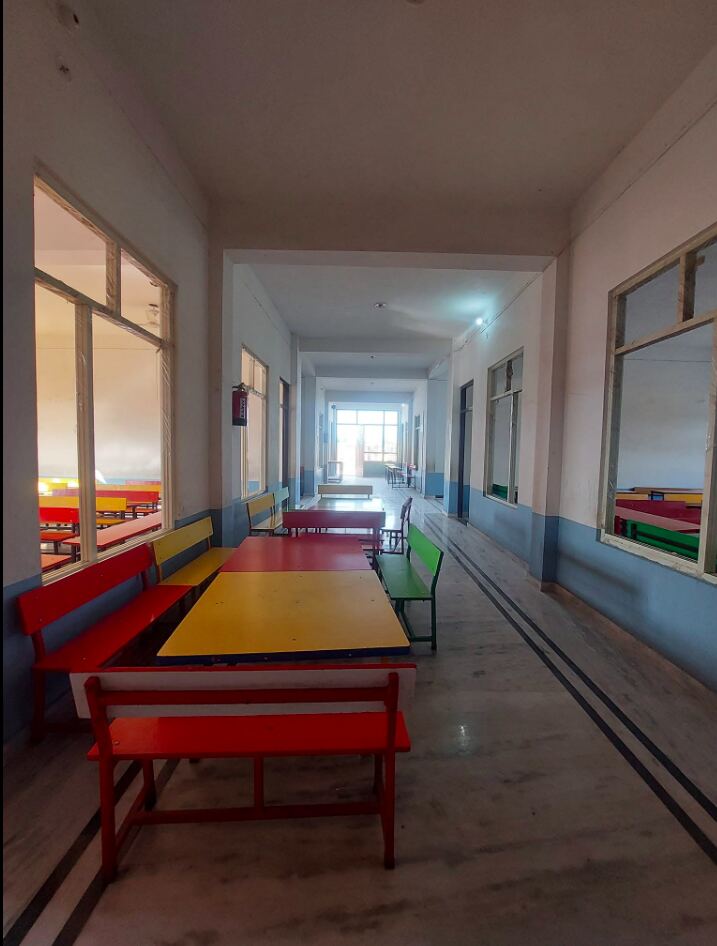 School hallway with benches